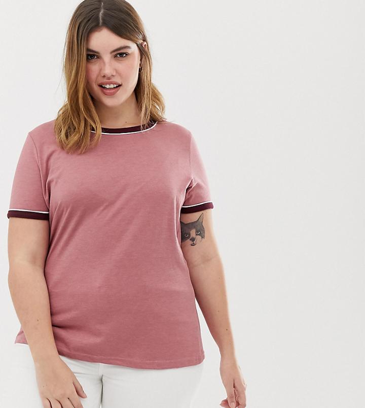 Brave Soul Plus Retro Ringer T Shirt With Contrast Trim - Cream