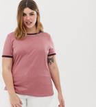 Brave Soul Plus Retro Ringer T Shirt With Contrast Trim - Cream