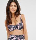 Asos Fuller Bust Exclusive Aurora Floral Print Paneled Longline Bikini Top Dd-g - Multi