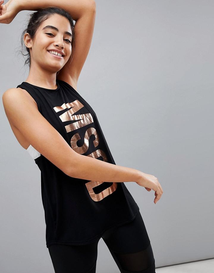 Missguided 'msgd' Holographic Slogan Gym Tank - Black
