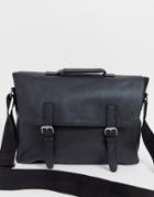 Asos Design Faux Leather Satchel In Black Saffiano With Double Straps And Internal Laptop Pouch
