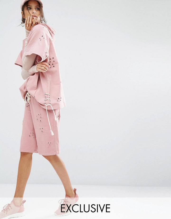 Jaded X Granted Boyfriend Sweat Shorts In Distressed Fabric - Pink
