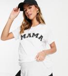 Asos Design Maternity Nursing Double Layer Mama Varsity T-shirt In White