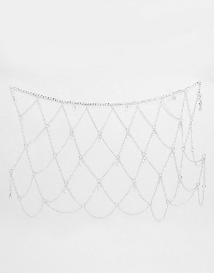 Asos Design Holographic Gem Chain Skirt Belt In Silver