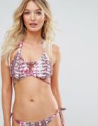Asos Fuller Bust Snake Tie Dye Print Lace Up Triangle Bikini Top Dd-g - Multi