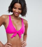 South Beach Mix & Match Knot Crop Bikini Top In Hot Pink - Pink