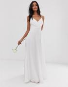 Asos Design Bridesmaid Cami Maxi Dress With Ruched Bodice And Tie Waist-white