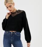 Yas Tall Lallo Knit Sweater With Lace Neckline - Black