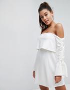Asos Bardot Long Sleeved Ruched Mini Dress - White