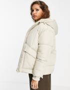 Topshop Mid Length Puffer Jacket With Fleece Lined Hood In Off White