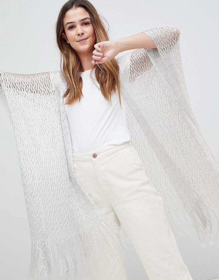 Qed London Fringe Kimono - Silver