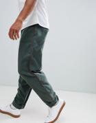 Asos Design Wide Balloon Trousers In Dark Green Drapey Fabric With Side Piping - Green