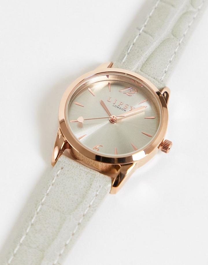 Lipsy Leather Strap Watch In Silver And Rose Gold