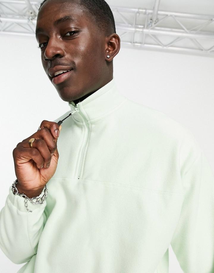 Asos Design Oversized Polar Fleece Sweatshirt With Half Zip In Pastel Green
