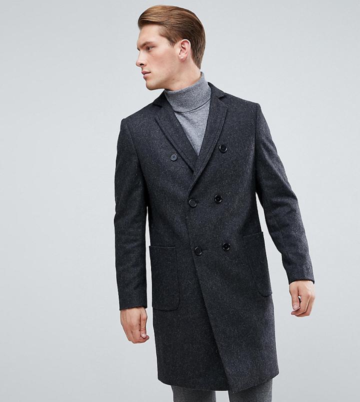 Heart & Dagger Double Breasted Wool Mix Overcoat - Gray