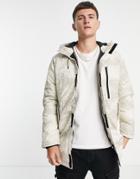 Jack & Jones Core Parka With Hood In White Digital Print