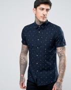 Asos Skinny Anchor Print Shirt In Navy - Red