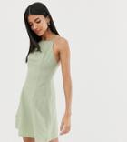 Asos Design Tall High Neck Low Back Mini Linen Sundress - Green