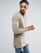 Asos Muscle Fit Longline Sweater With Side Zips - Brown