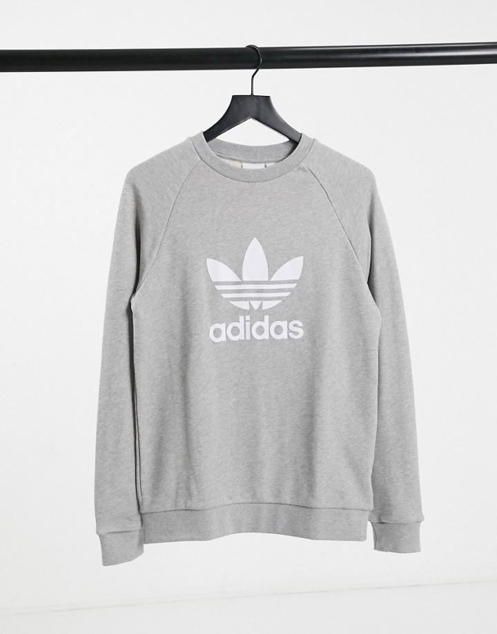 Adidas Originals Large Trefoil Sweatshirt In Gray Heather-grey