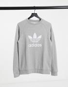Adidas Originals Large Trefoil Sweatshirt In Gray Heather-grey