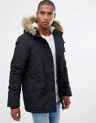 Brave Soul Parka Jacket With Faux Fur Trim Hood-black
