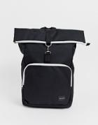 Asos Design Backpack In Black With Contrast White Zips And Roll Top - Black