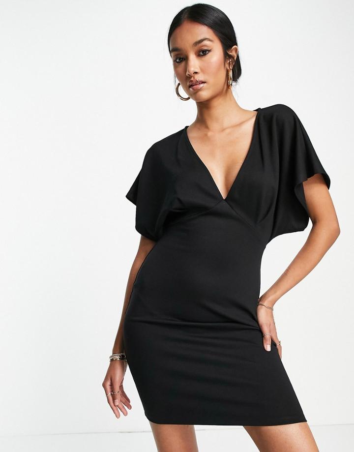Asos Design Batwing Scuba Mini Dress In Black