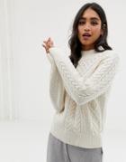 Abercrombie & Fitch High Neck Cable Knit Sweater With Recycled Fibres - Cream