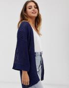 Brave Soul Edge To Edge Cardigan In Navy