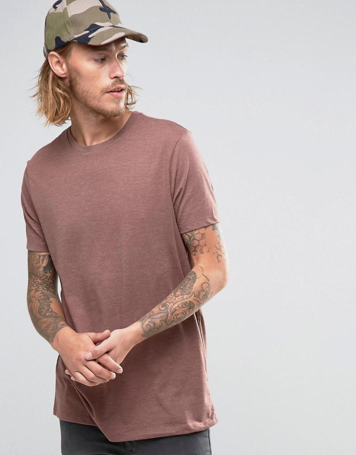 Asos Longline T-shirt With Crew Neck In Light Red Marl - Red