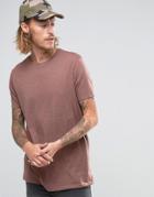 Asos Longline T-shirt With Crew Neck In Light Red Marl - Red