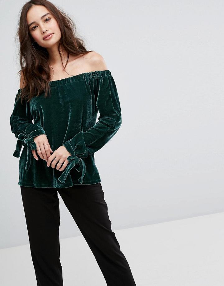 Vila Velvet Off Shoulder Top - Green