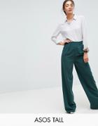 Asos Tall The Wide Leg Pants With Pleat Front - Green