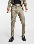 Asos Design Skinny Suit Pants In Brown Floral Print