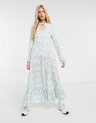 Vintage Supply High Neck Long Sleeve Maxi Smock Dress In Floral-white