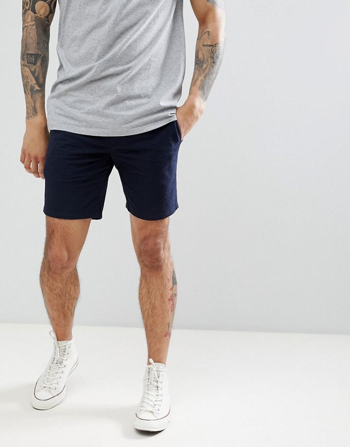 Selected Homme Short In Seersucker Cotton - Navy