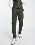 Asos Design Slim Suit Pants In Khaki-green