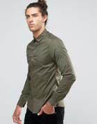 Asos Skinny Shirt In Khaki With Leaf Print - Green