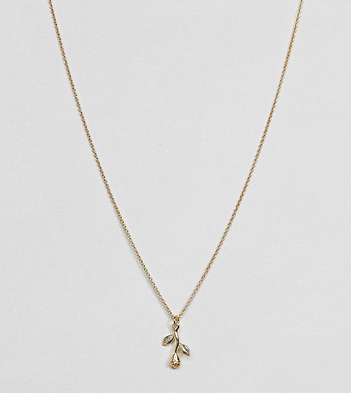 Asos Gold Plated Sterling Silver Hanging Rose Charm Necklace - Gold