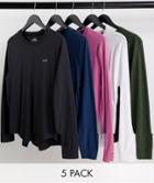 Hollister 5 Pack Icon Logo Long Sleeve Top In Gray/green/blue/pink/white-multi