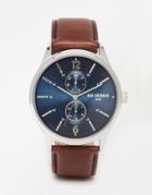 Ben Sherman Spitalfields Vinyl Leather Watch With Navy Dial - Brown