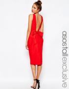 Asos Tall Structured Pencil Dress With Bow Back - Red