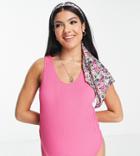 River Island Maternity Scoop Neck Textured Swimsuit In Pink