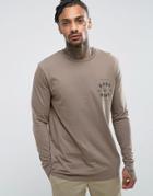 Asos Longline Long Sleeve T-shirt With Gothic Chest Print - Brown