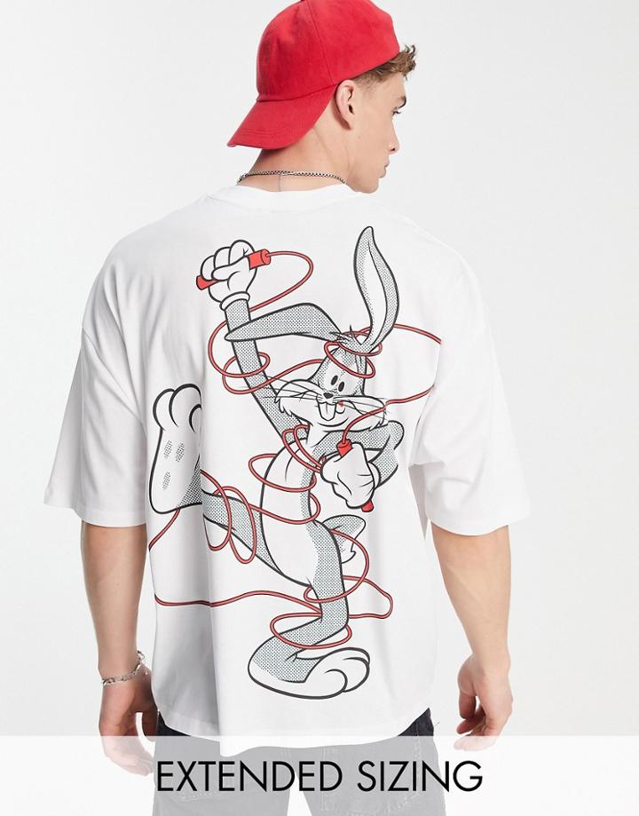 Asos Design Oversized T-shirt With Disney Looney Tunes Prints In White