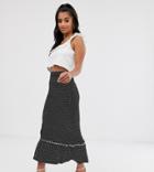 Fashion Union Petite Midi Skirt With Peplum Hem In Polka Dot - Black