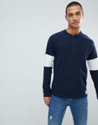 Abercrombie & Fitch Varsity Raglan Henley Lightweight Sweatshirt Sleeve Band In Navy/grey - Gray