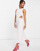 Asos Design 2 Tone Rib Cut Out Midaxi Dress In Pink & White-neutral