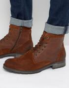 Jack & Jones Hanibal Lace Up Leather Boots - Brown